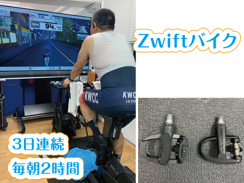 東京滞在中の３日間をご予約。３日間連続で毎朝２時間のZwiftバイクトレーニングを楽しまれました。